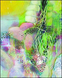 "off my back", 2008, mixed media on canvas by Pat Goslee. Courtesy by Pete Duvall copy right Pat Goslee